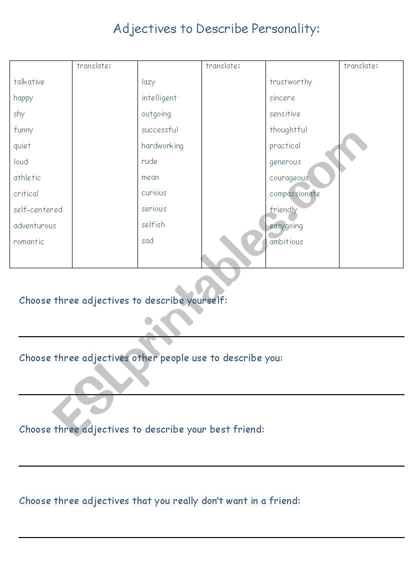 Adjectives to Describe Personality