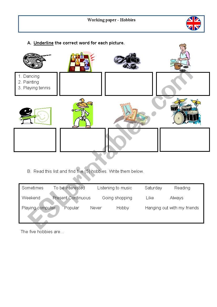 Hobbies worksheet