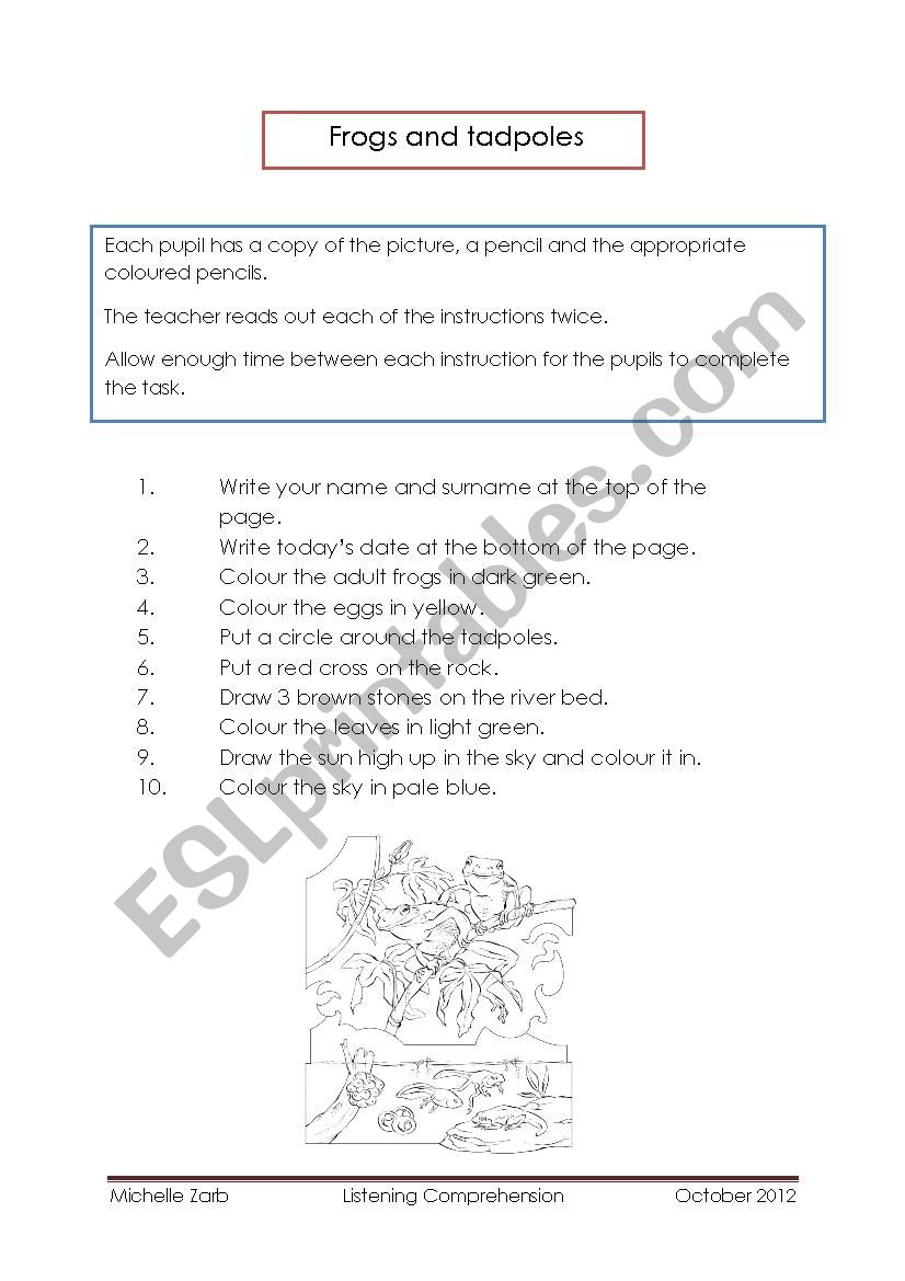 Frogs and tadpoles worksheet