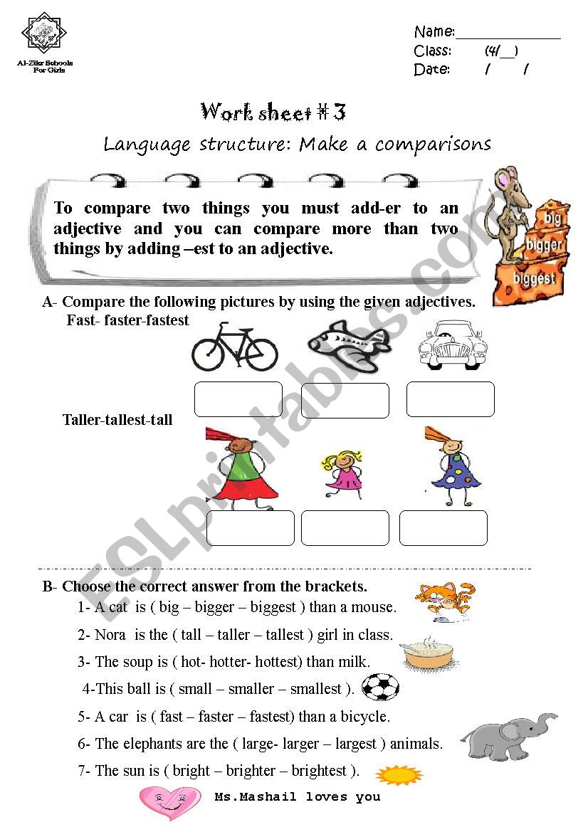 Make a comparisons  worksheet