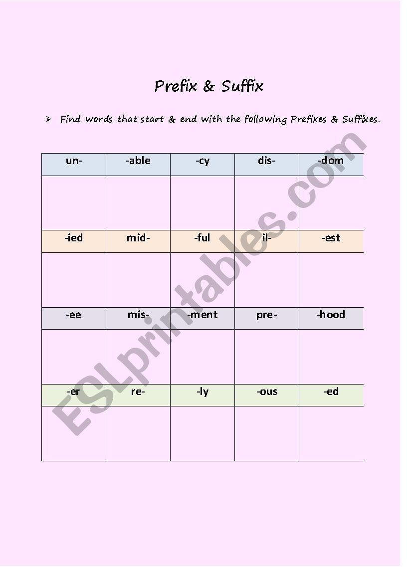 Prefix & Suffix worksheet