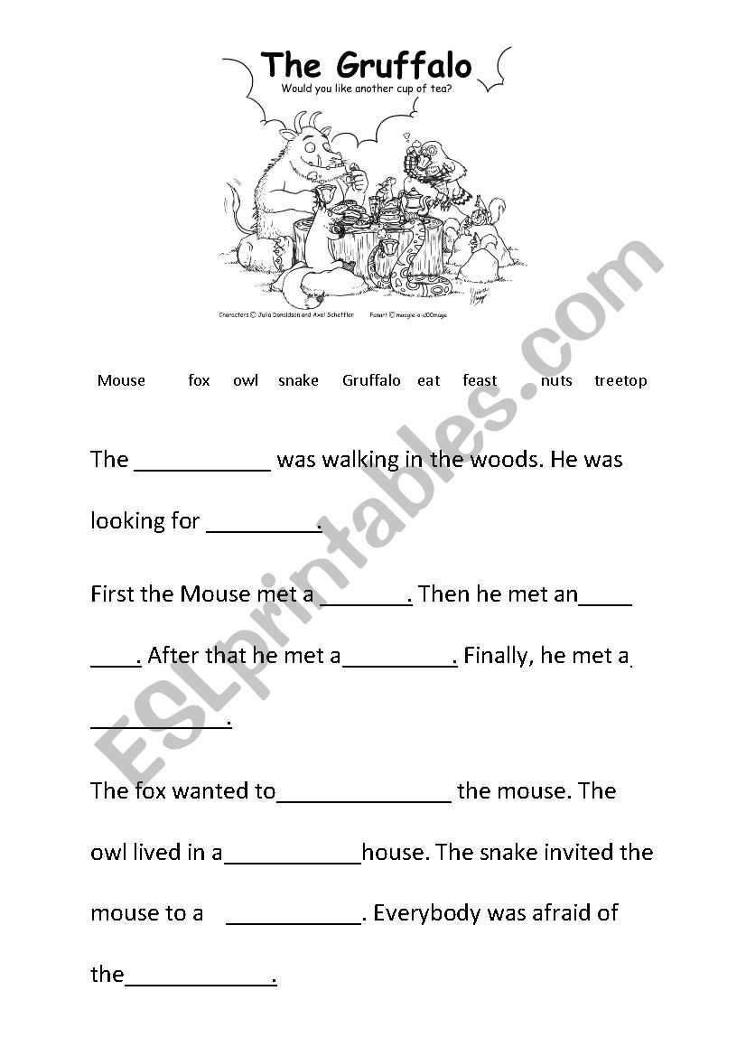 The Gruffalo cloze test worksheet