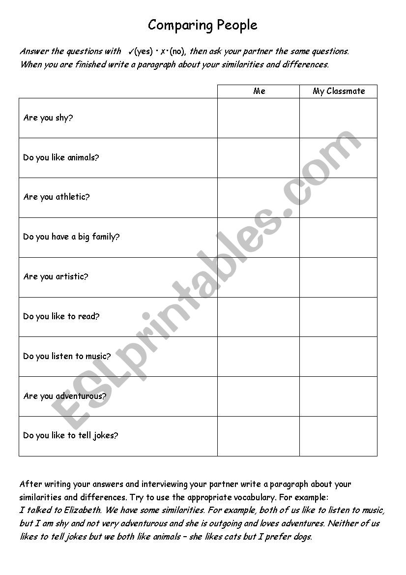 Comparing People (similarities and differences)