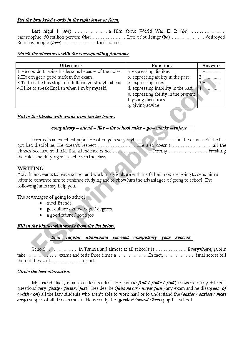 9th form worksheet 17 worksheet