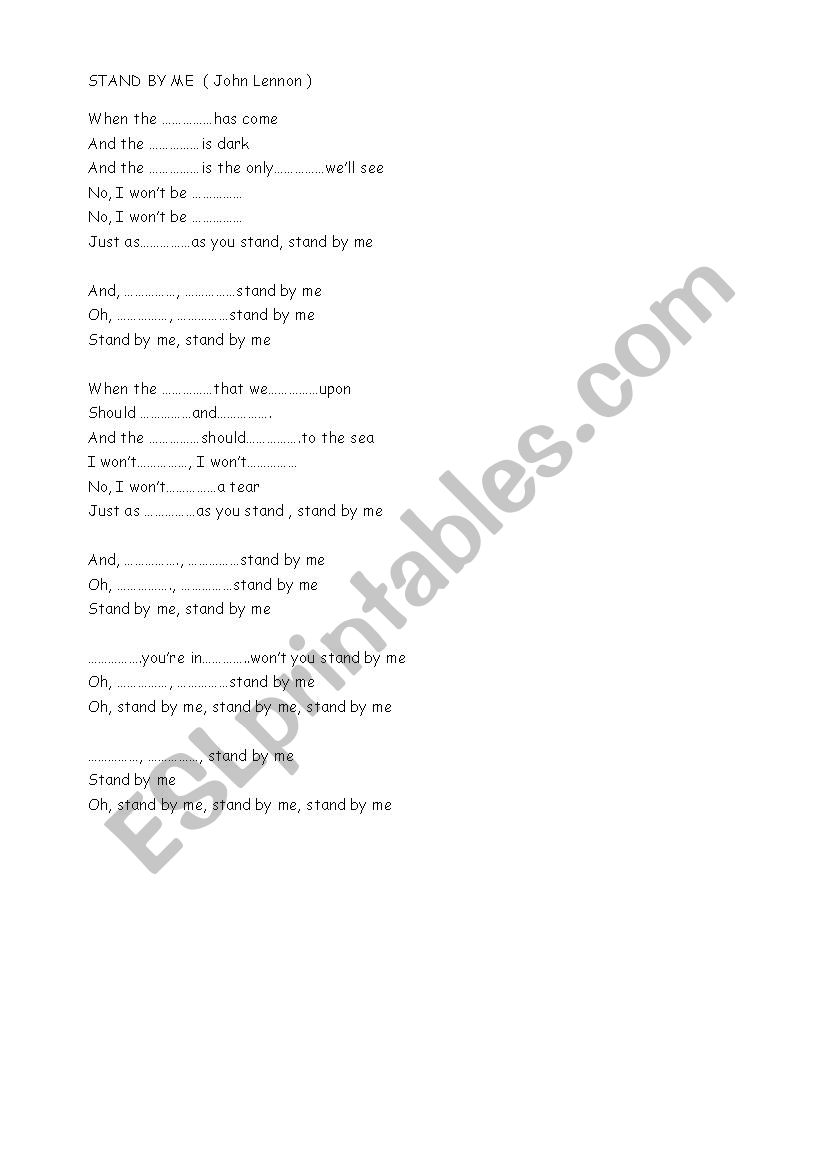 Stand by me worksheet