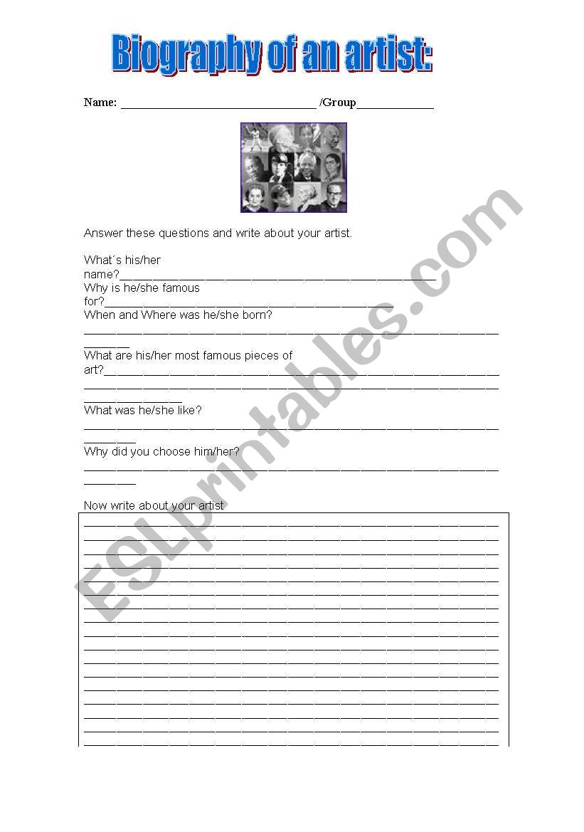 Biography of an artist worksheet