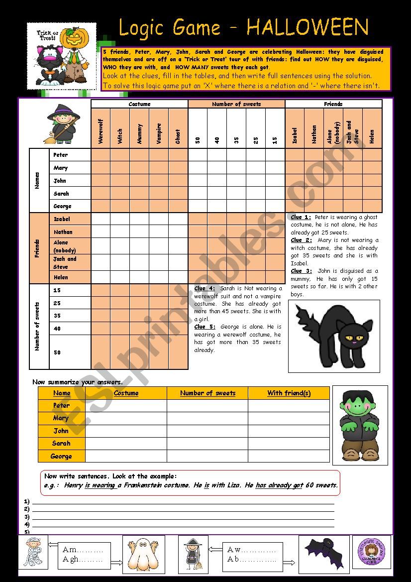 Logic Game: Halloween ;o)) worksheet