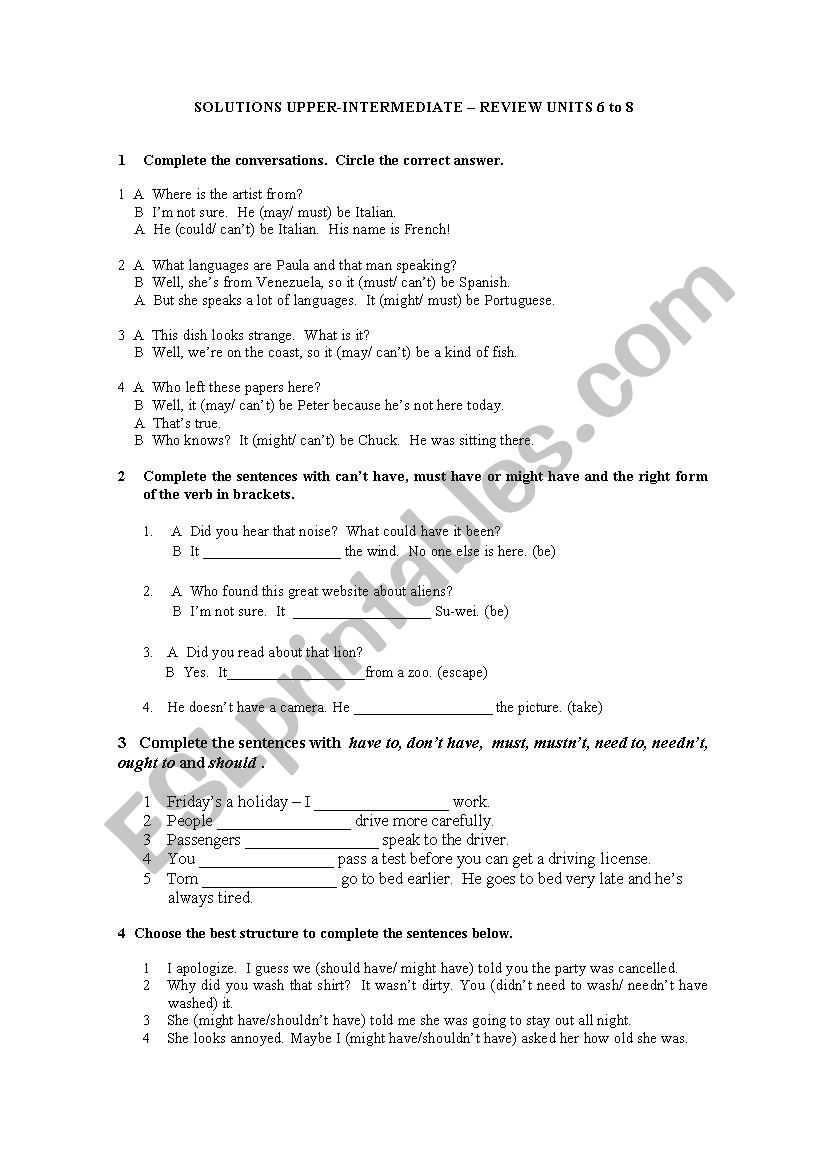 Review Advanced Grammar worksheet