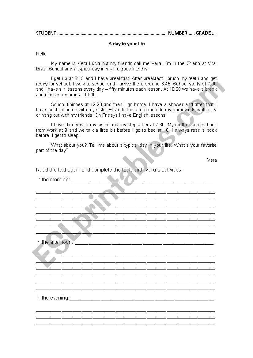 A day in your life worksheet