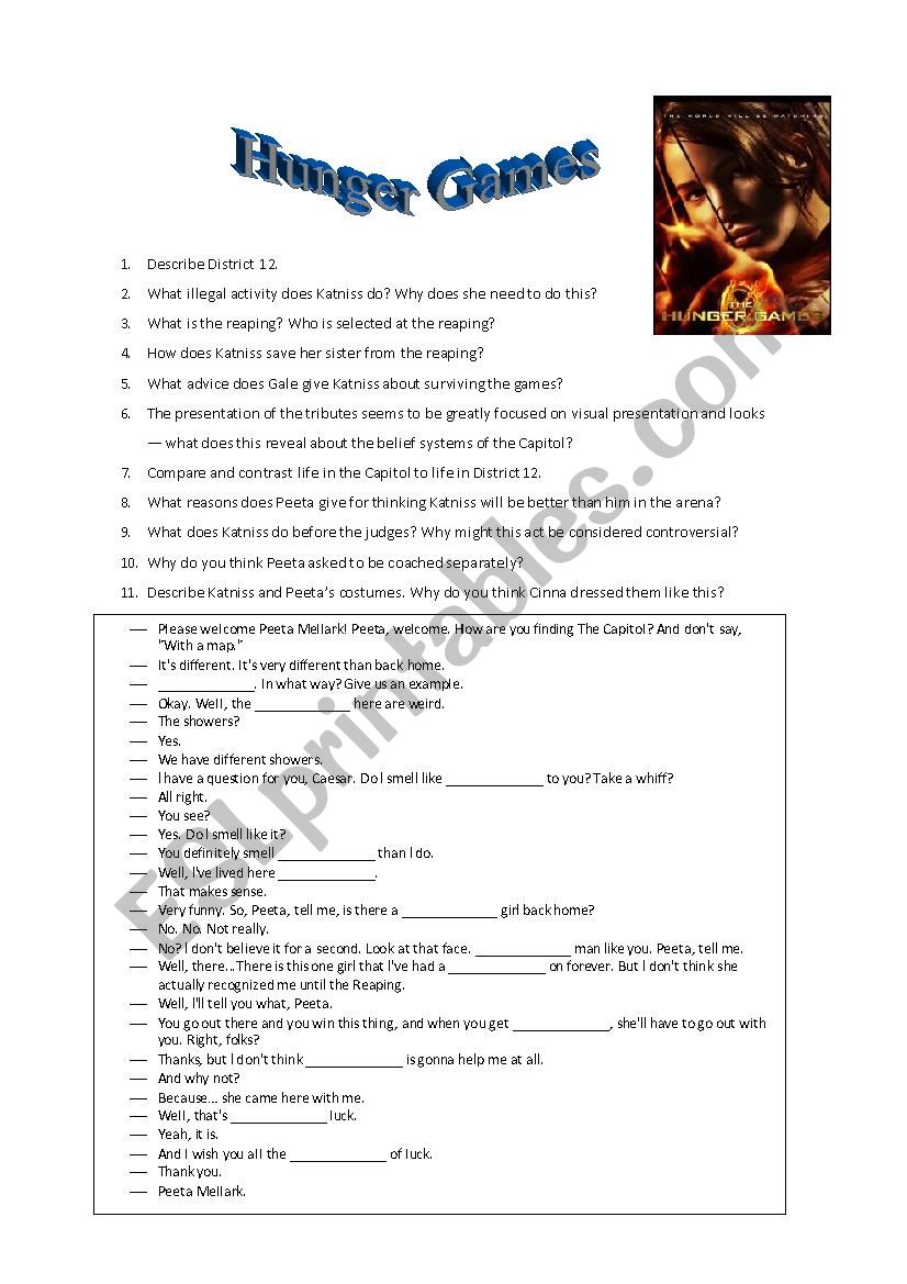 The Hunger Games Worksheet worksheet