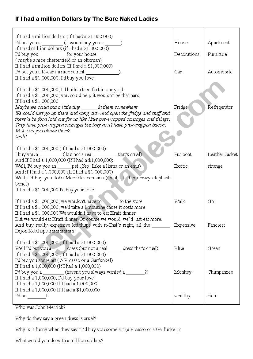 2nd conditional song practice worksheet