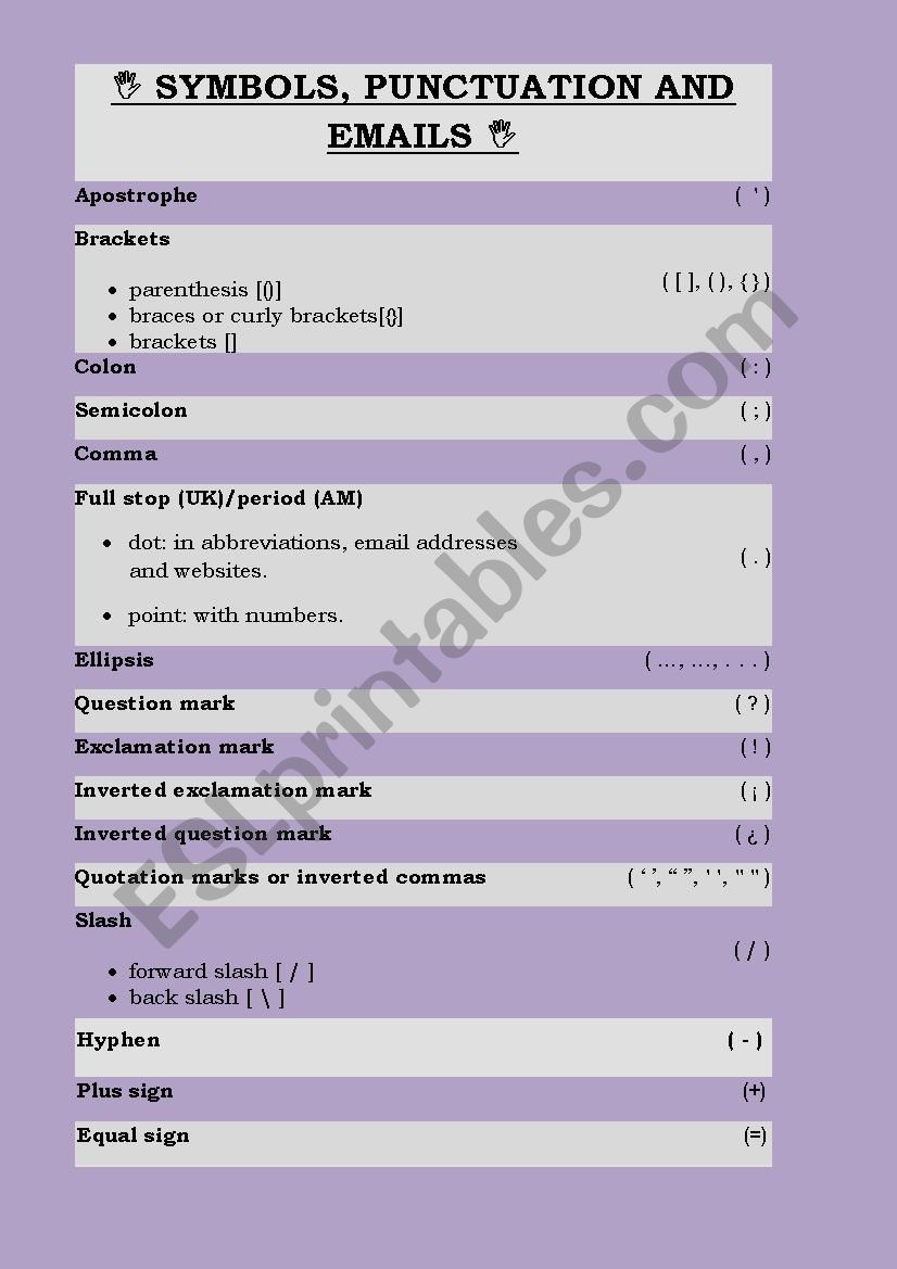 Email Tips, Vocabulary, Symbols and Punctuation