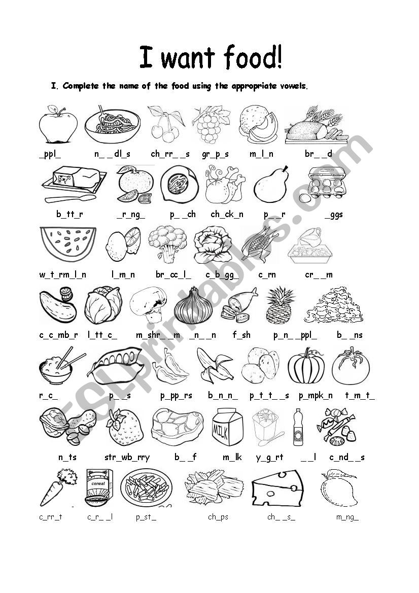 I want food! worksheet