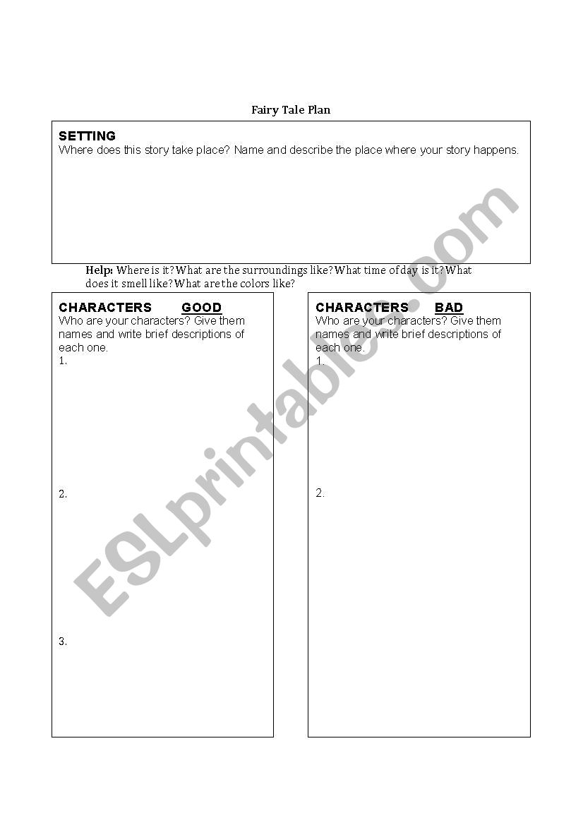 Fairy Tale Writing Outline worksheet