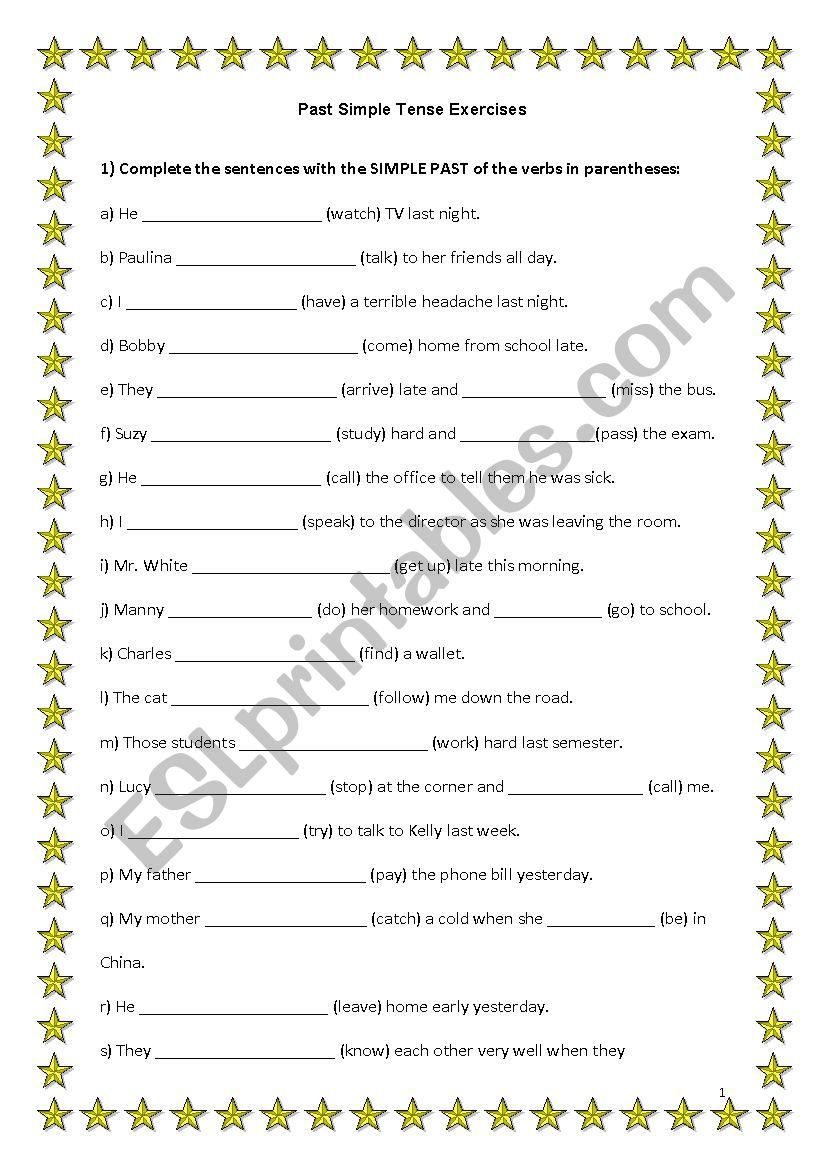 Past Simple Tense Exercises worksheet