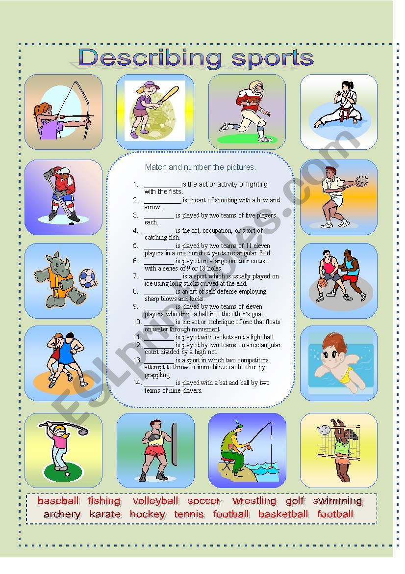 describing sports + key worksheet