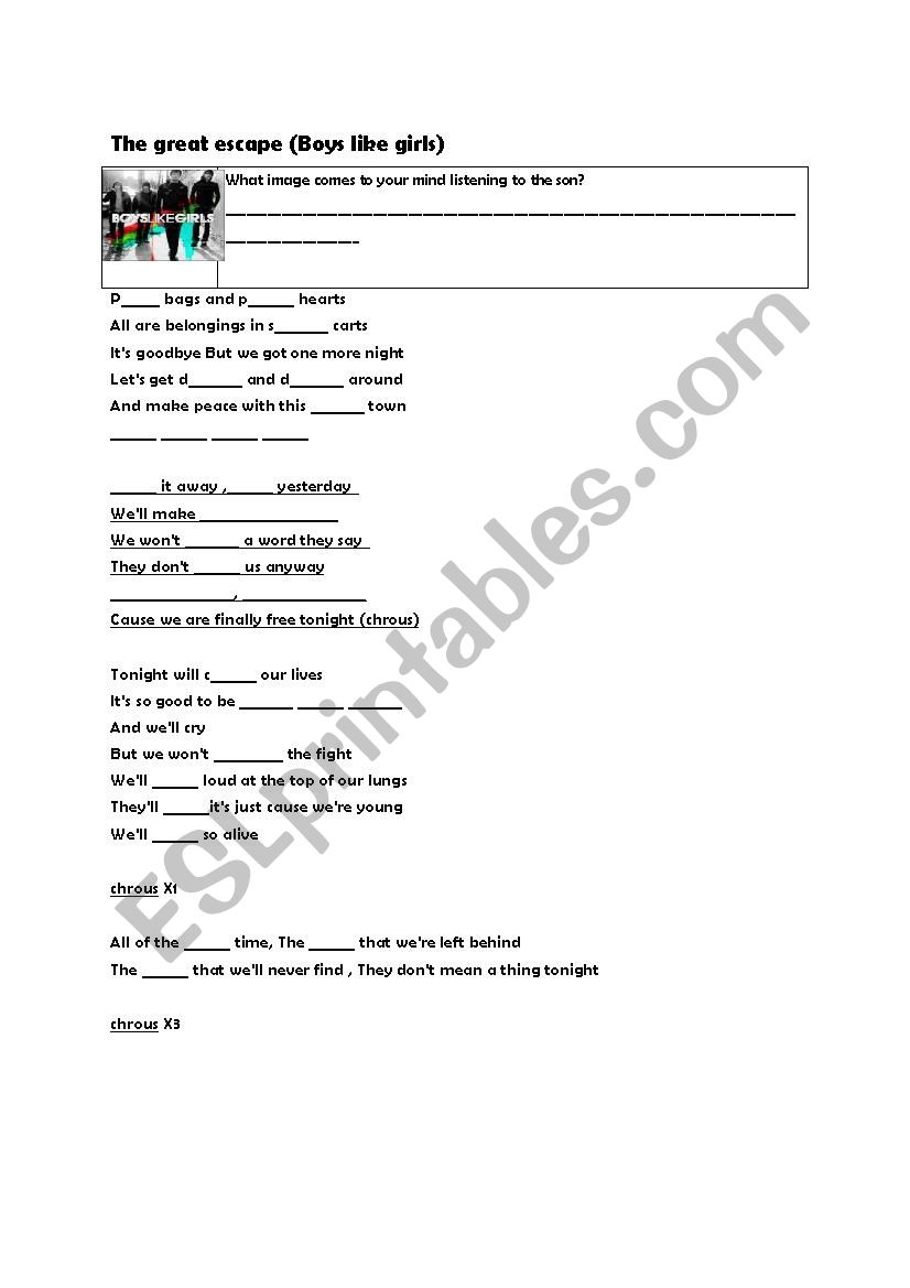 Pop song-The great escape worksheet