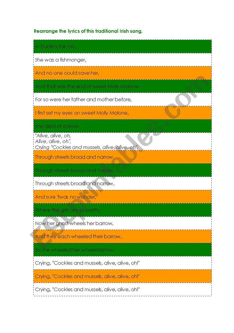 Song: Molly Malone worksheet