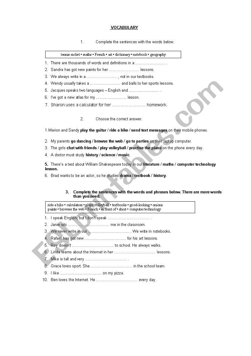 Basic vocabulary activities  worksheet