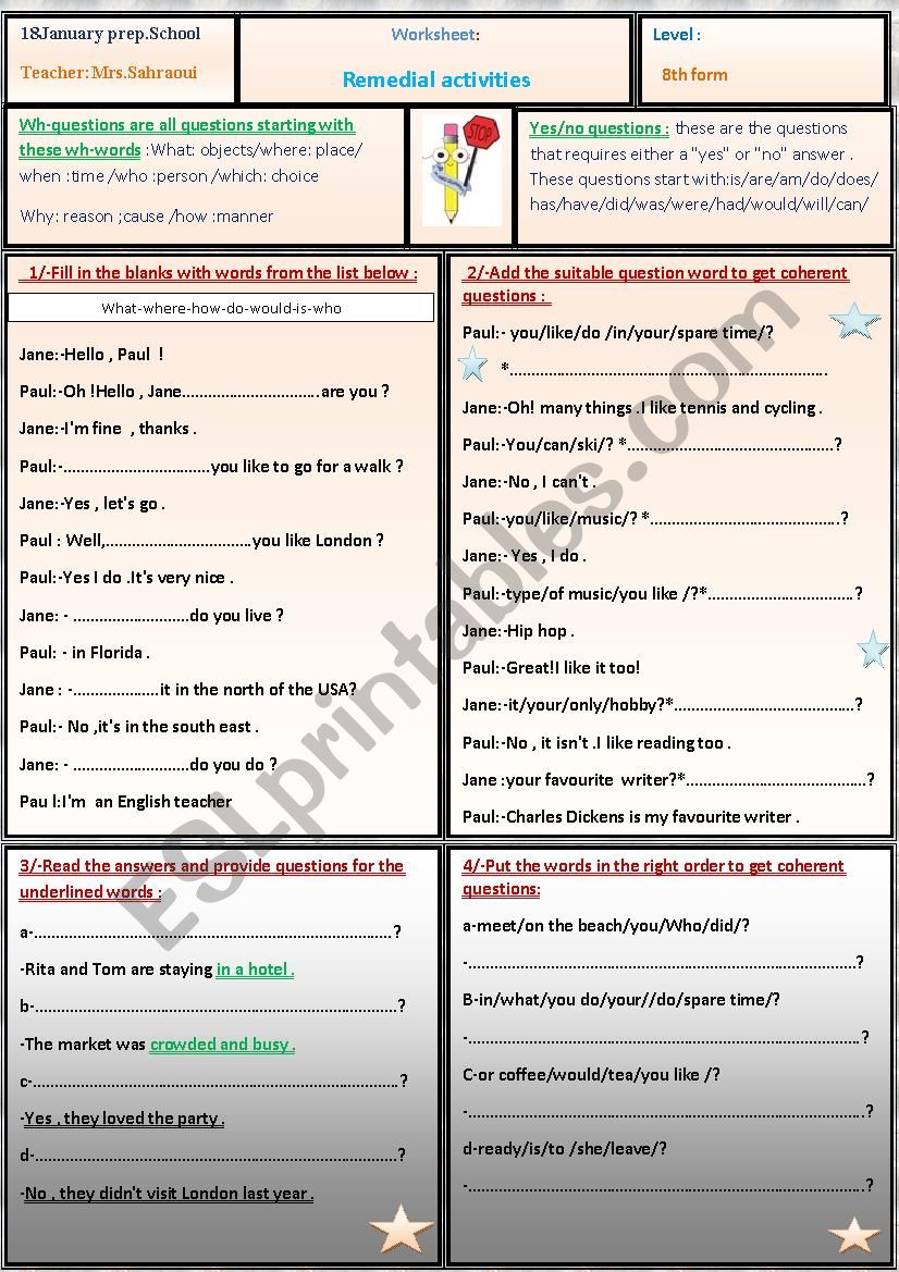 Reviw activities worksheet