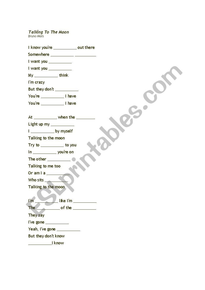 Song activity - Talking to the moon - Bruno Mars