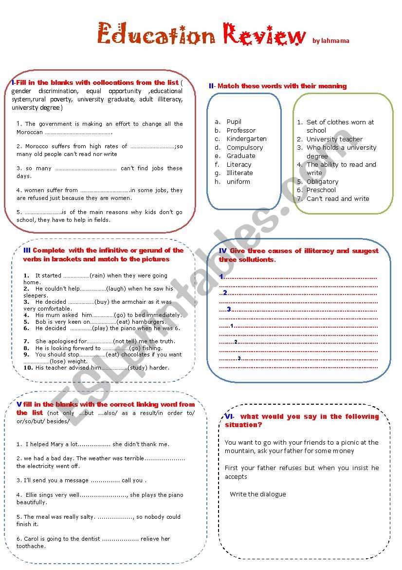 education unit review worksheet