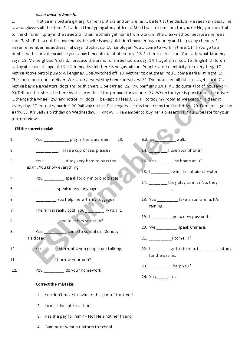 Modal Verbs Can Must worksheet