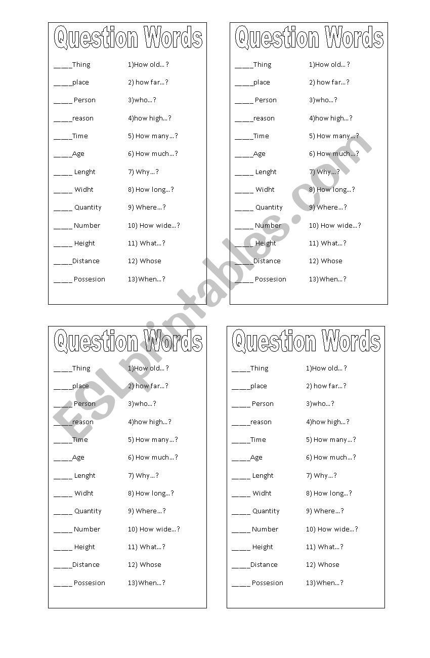 Question words worksheet