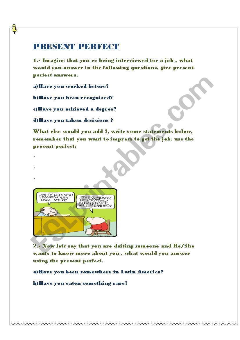 Present perfect worksheet