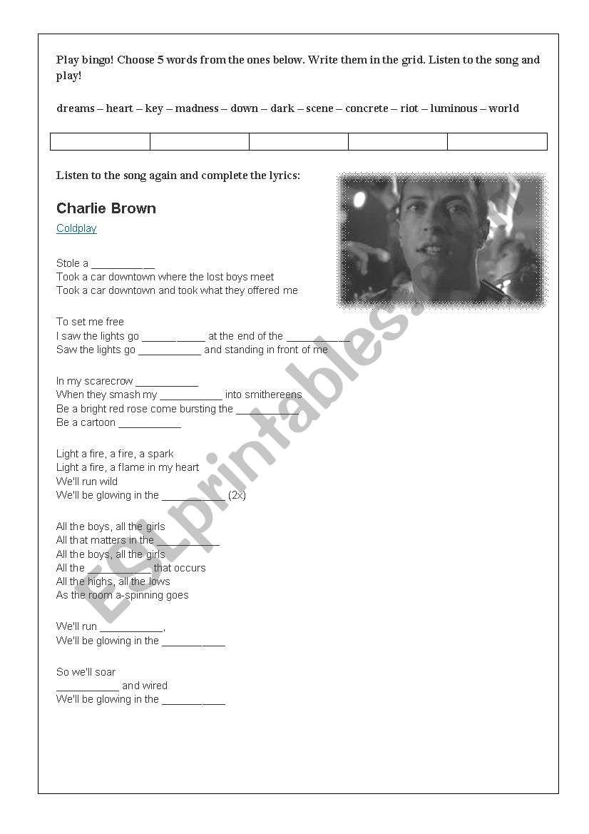 Charlie Brown - Coldplay worksheet