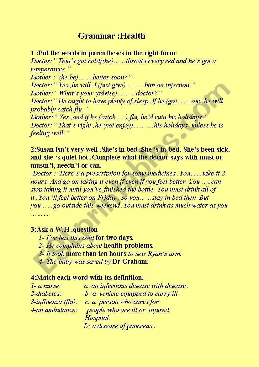 Health worksheet