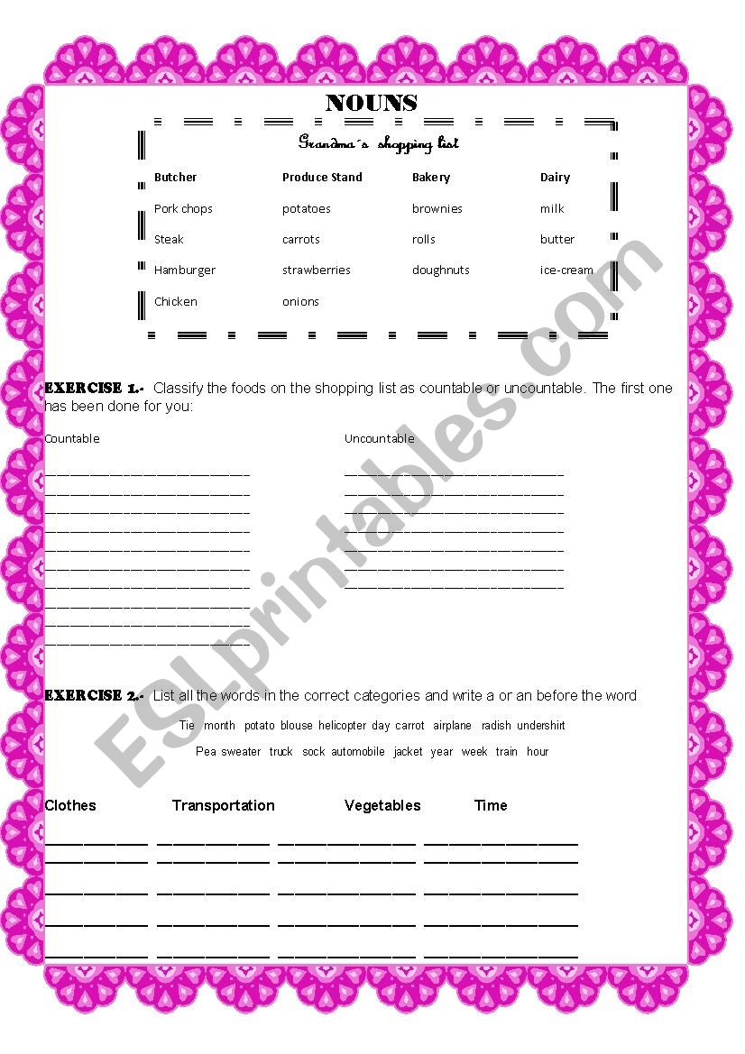 PLURAL AND SINGULAR NOUNS worksheet