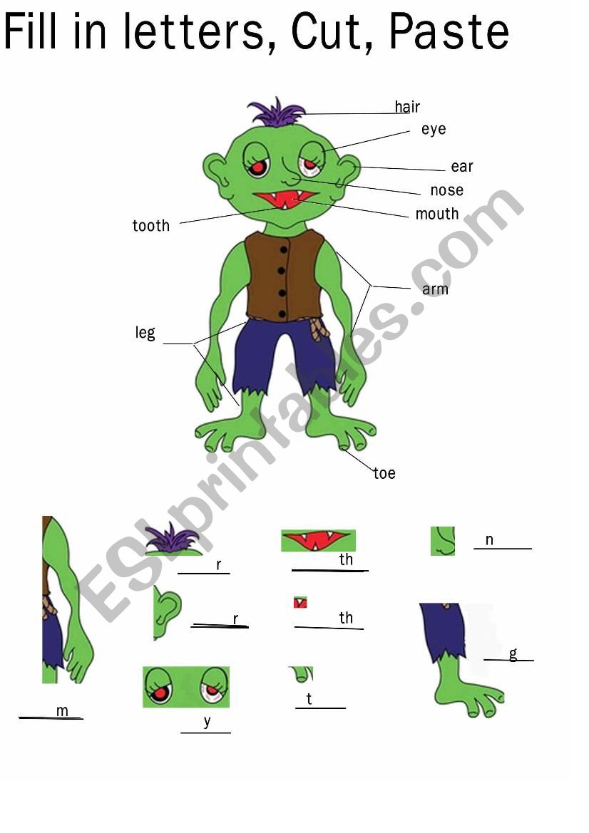 Body Parts and Cut and paste worksheet