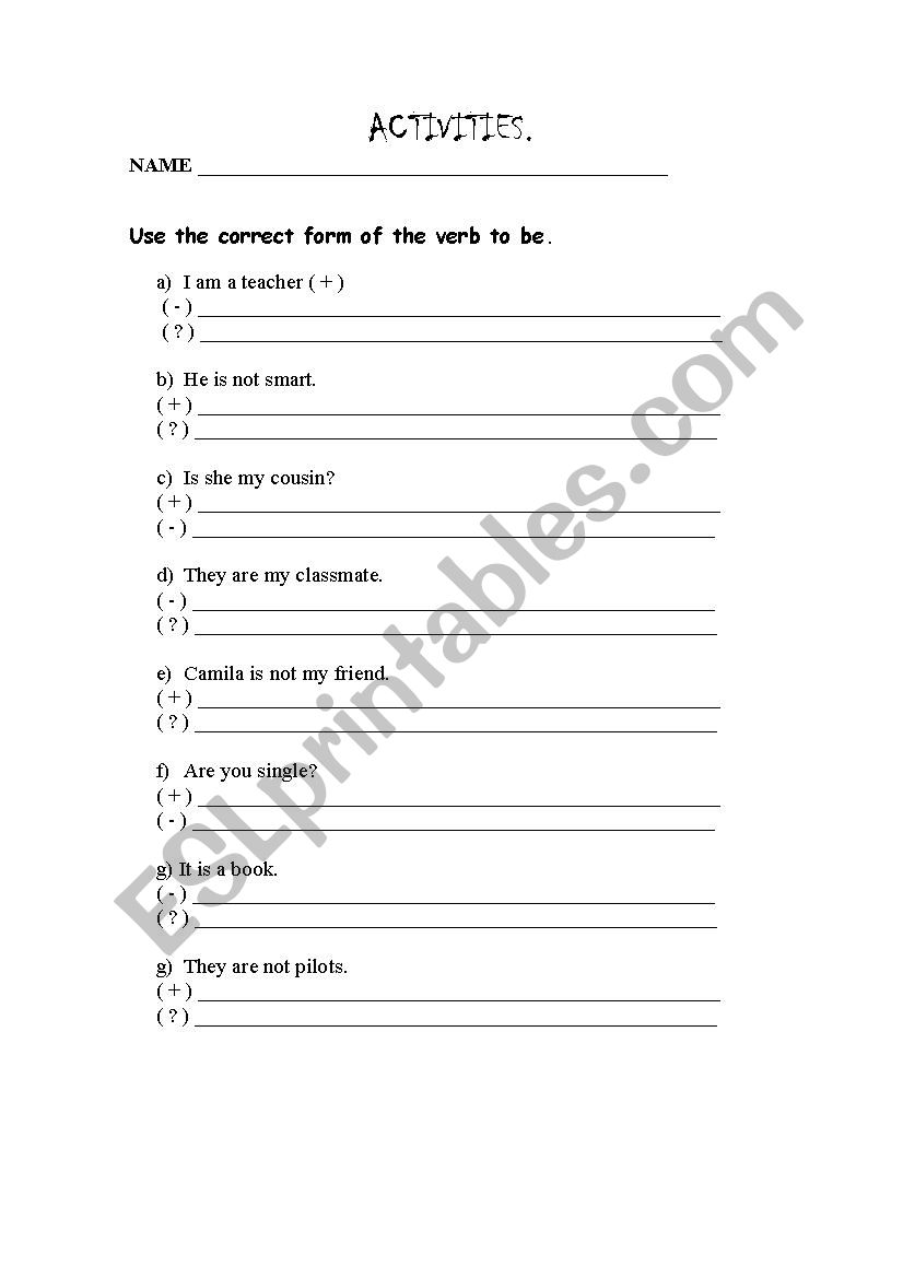 Verb to be worksheet