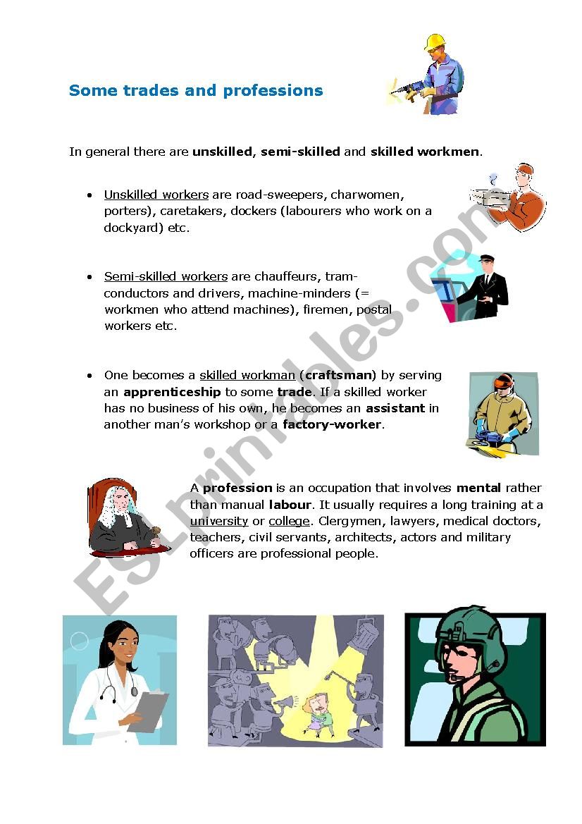 Trades and Professions worksheet