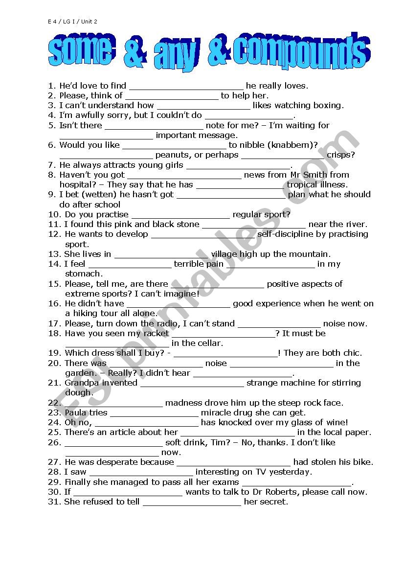 some & any & compounds worksheet