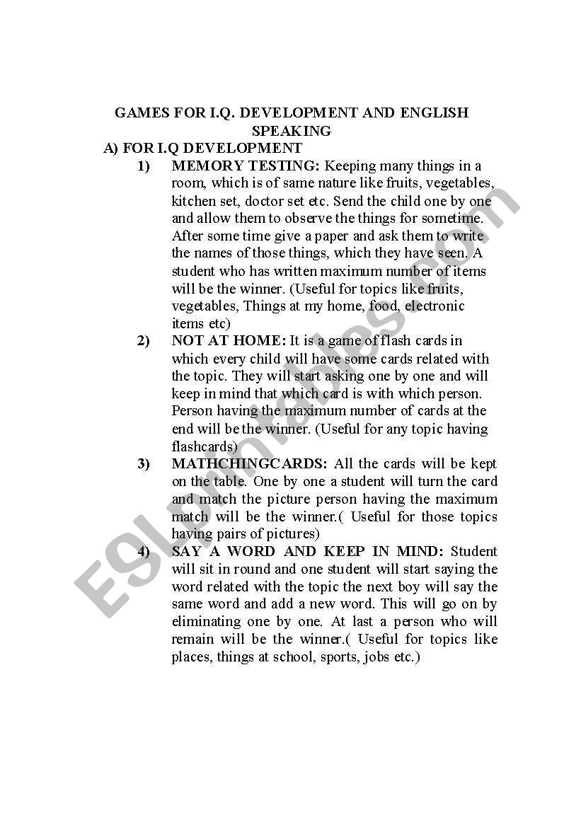 games for kids worksheet
