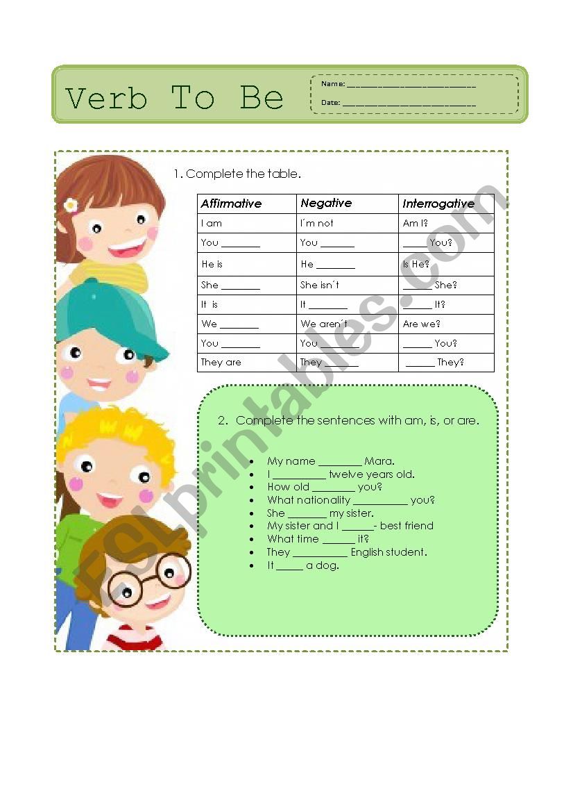 Verb TO BE worksheet