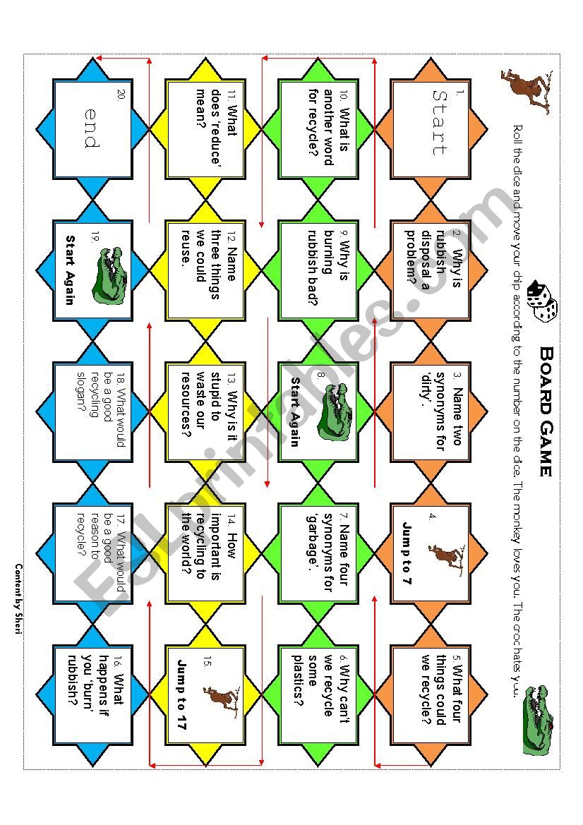 recycle board game worksheet