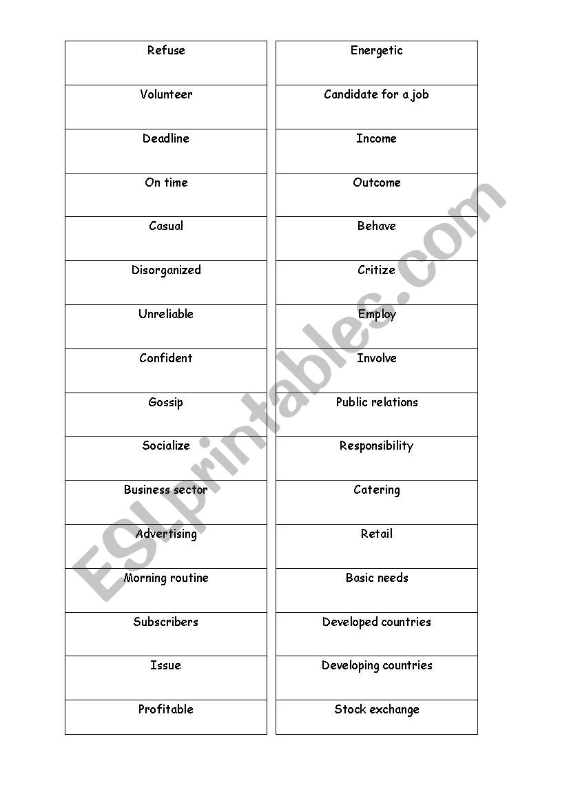 business vocabulary guessing game- 2 pages