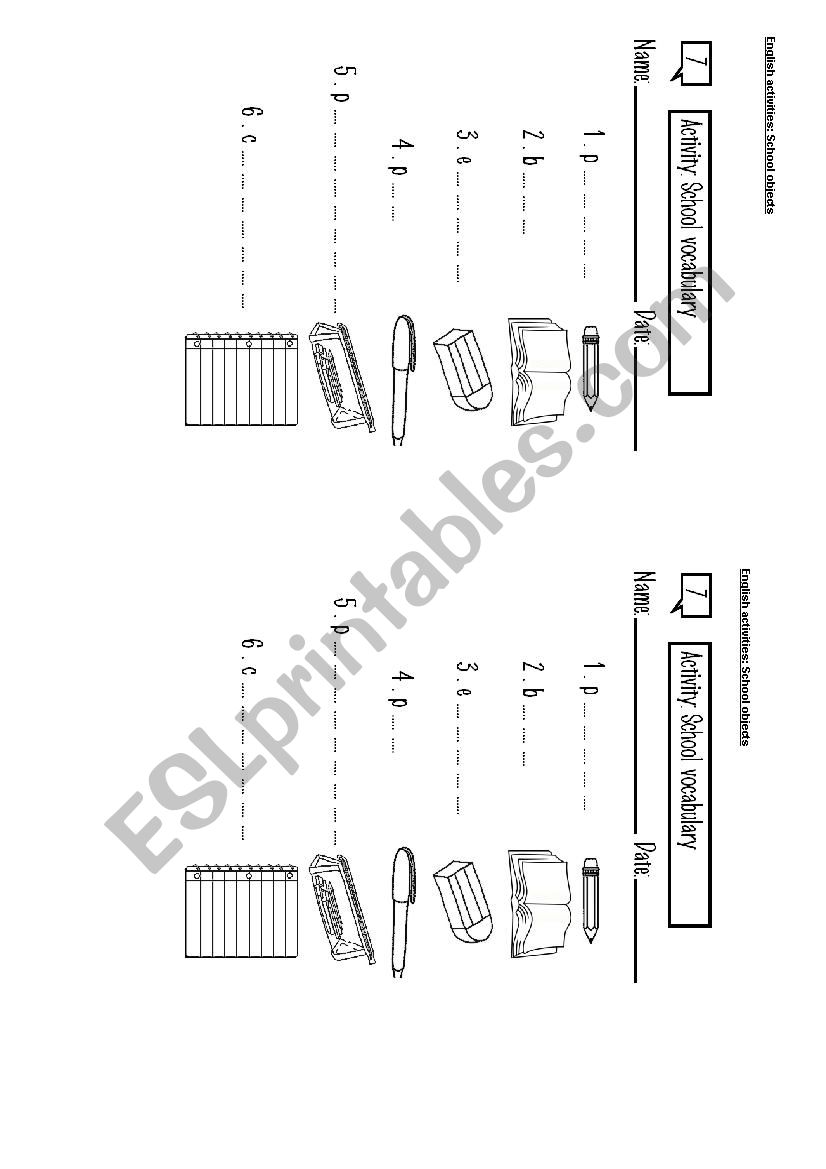 School objects. worksheet