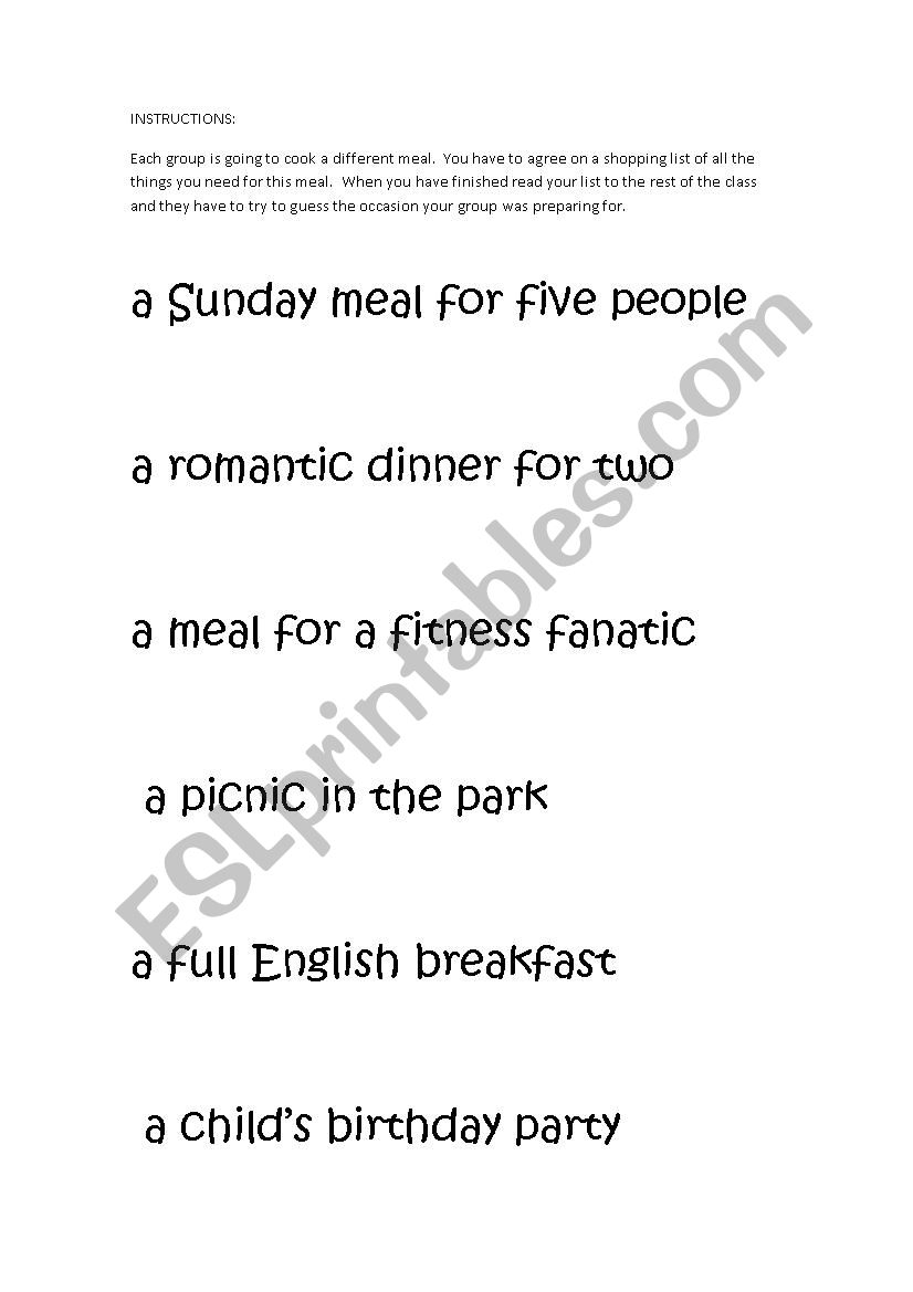 shopping lists worksheet