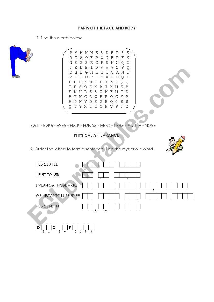 PHYSICAL APPEARENCE worksheet