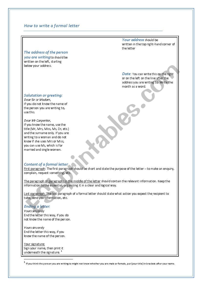 How to write a formal letter - ESL worksheet by teresasimoes