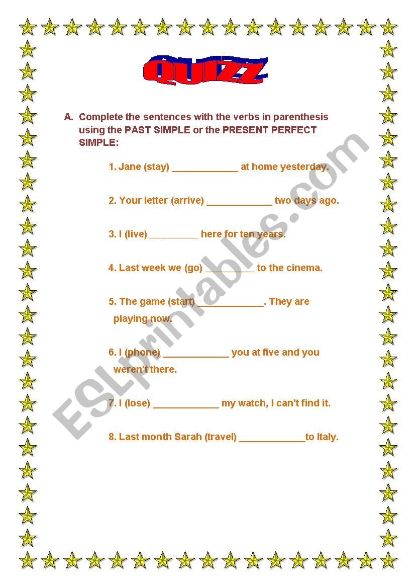 present perfect-past simple worksheet