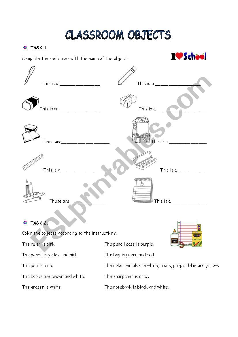 Classroom Objects worksheet