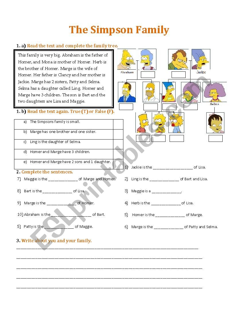 Family Simpsons worksheet