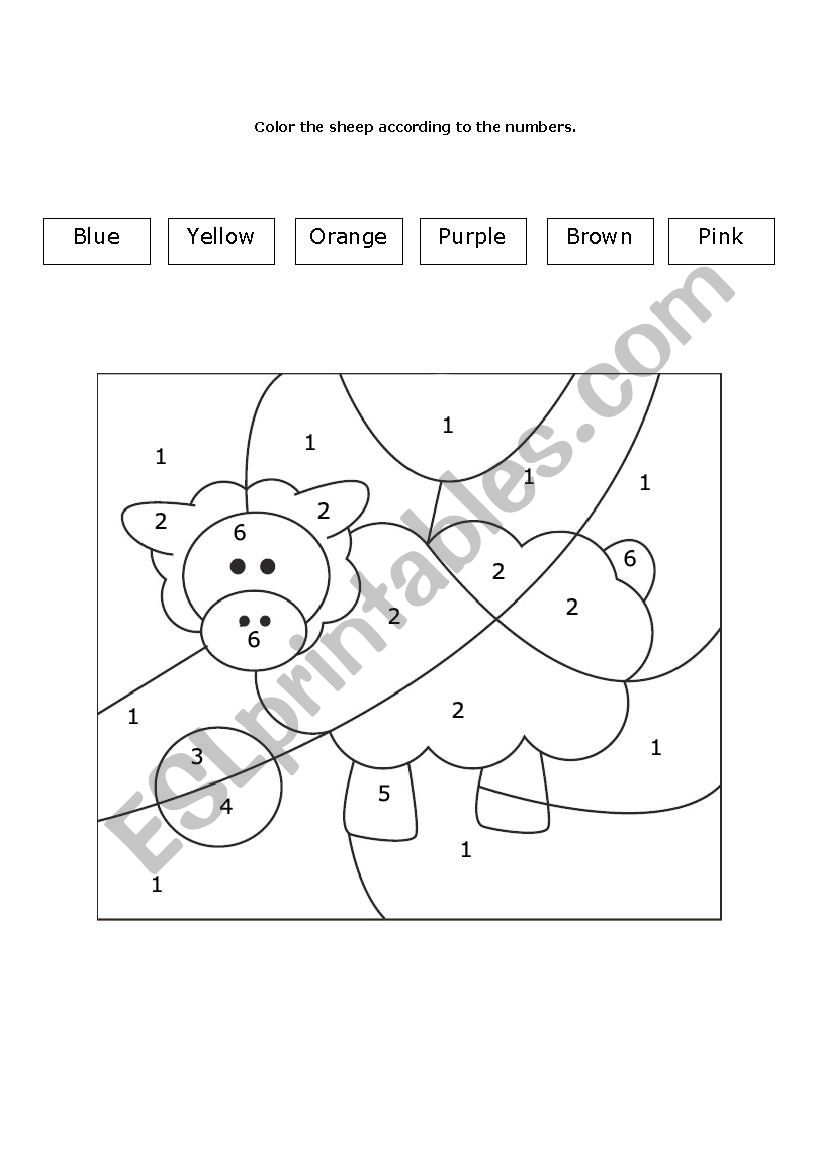 Color by Numbers - Sheep worksheet