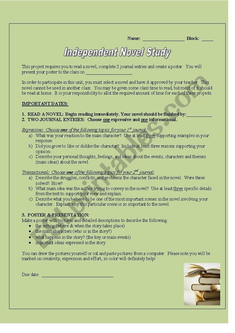 Book Report & Presentation worksheet