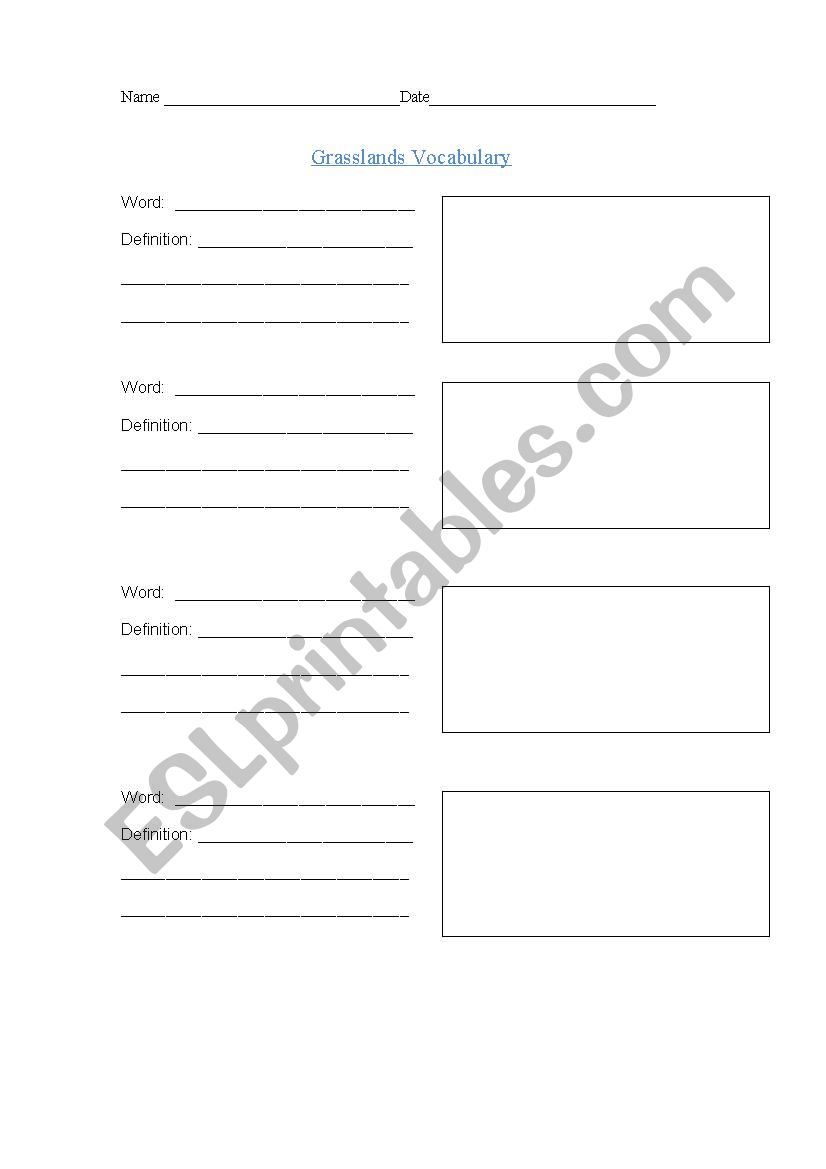 Grasslands Habitat  worksheet